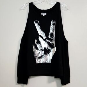 Lauren Moshi Black Cold Shoulder Silver Hand✌️, Size L~EUC